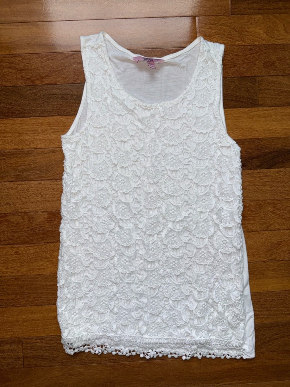 Girls White Lace Tank Top - Sleeveless Crochet Front